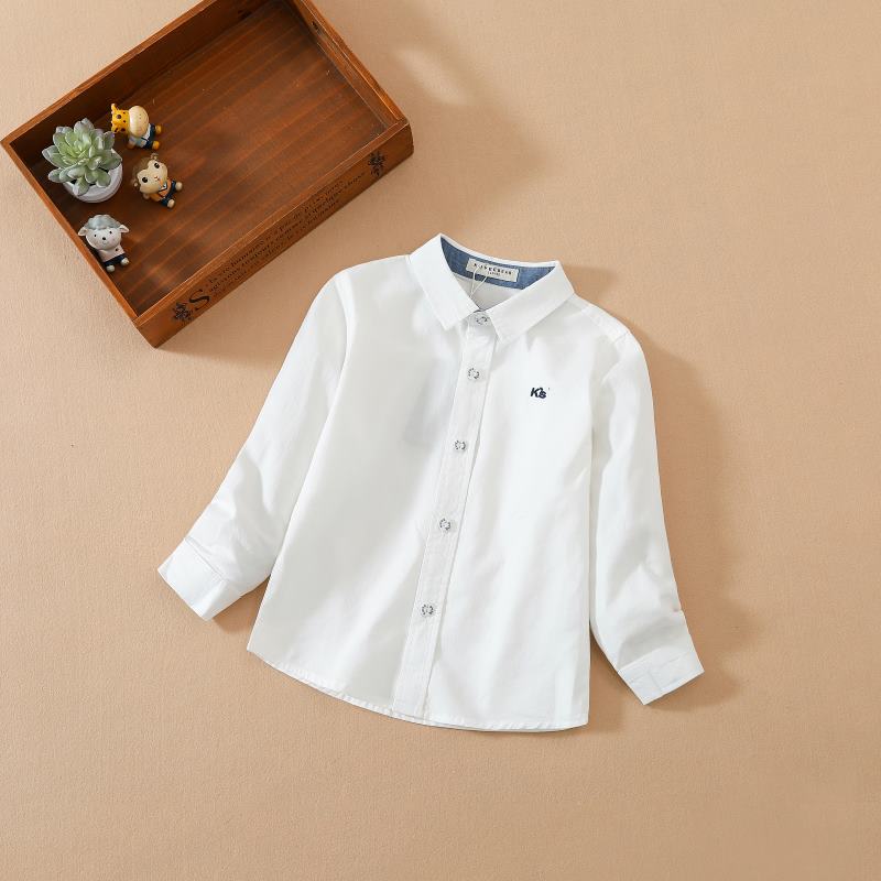 Kuyeebear Jongen kinderen trendy kleding formele kindershirts met lange mouwen voor katoen effen kleur katoenen baby turn-down kraag 6-14 jaar kinderkleding 110 wit