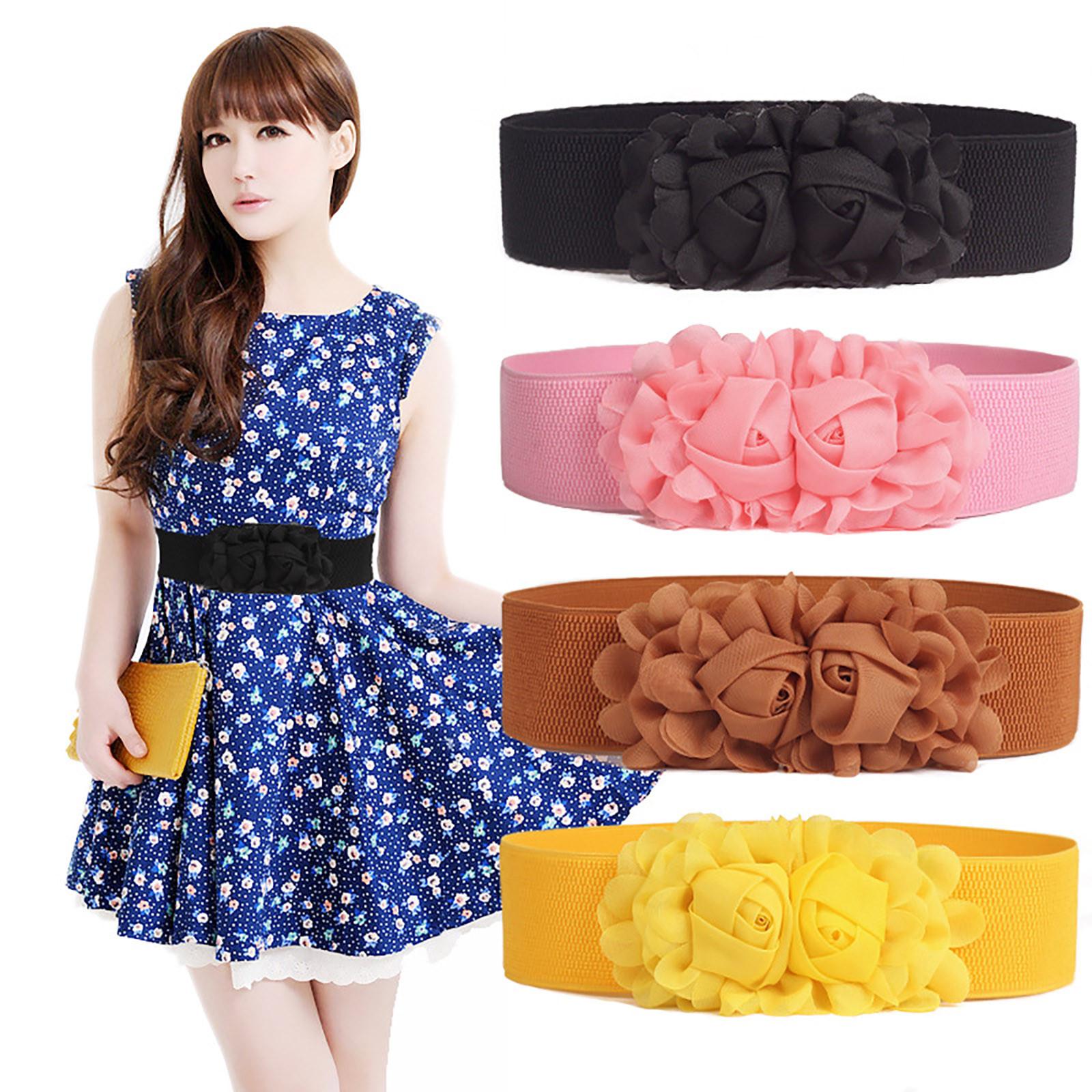 Constantine Decoratieve Vrouwen Eenvoudige - Veelzijdige Elastische Riem Vrouwen Brede Chiffon Roos Elastische Taille Cover Vrouwen One Size geel