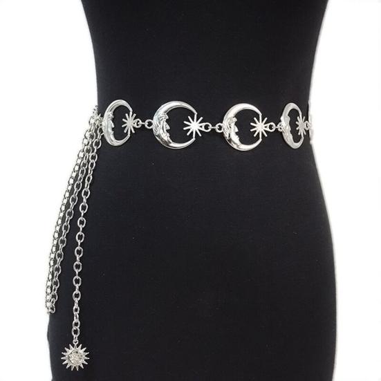Worry free storage Tailleketting Elegante Gouden/Zilveren Kleur Verstelbare Zon Ster Maan Vrouwen Body Chain Riem zilver