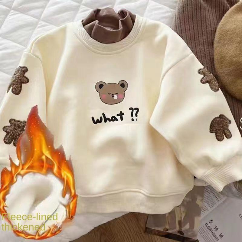 Todaysun Kinderen Hoodies Meisje Sweatshirt Herfst Lange Mouw Coltrui T-shirt Kinderen Meisjes Kleding Beer Applique Winter Girls1-8T Hoodies Top 110cm kaki