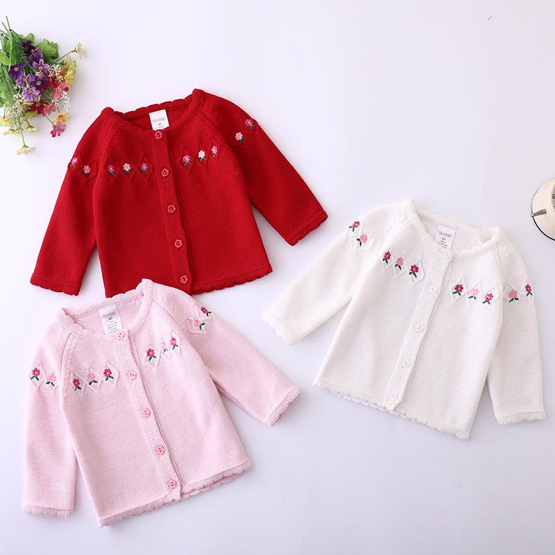 VantaGoods Dikke katoenen gebreide cardigan voor meisjes met babyborduurwerk 90-130 cm set of 5 roze