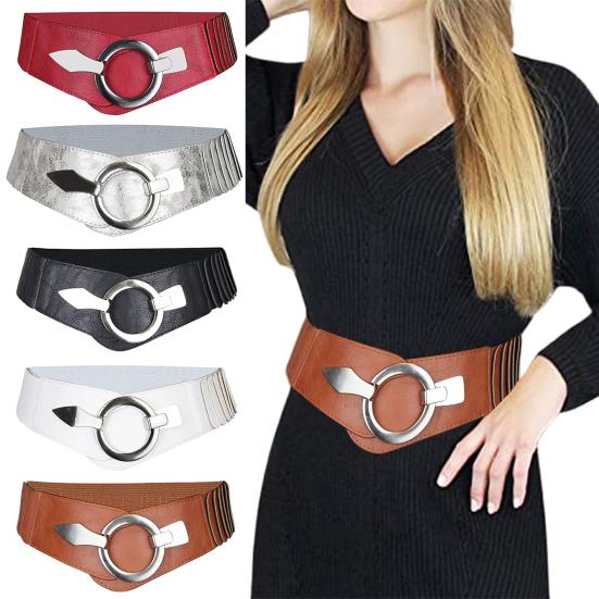 Yutianle Brede elastische riem voor dames, veelzijdige effen kleur, elastische jurkriem, kunstleren legering, gesp tailleband zwart