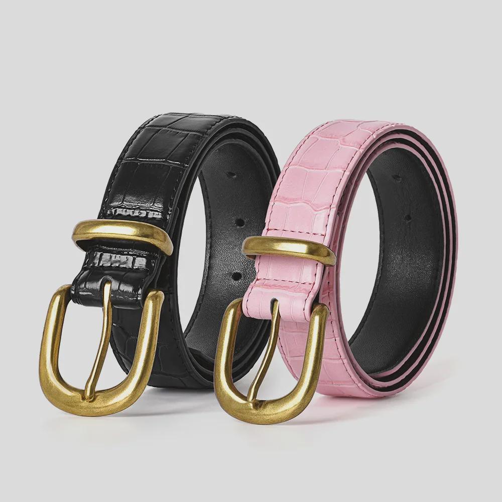VantaGoods Vintage roze krokodillenleren damesriem met gesp van runderhuid - veelzijdig en van hoge kwaliteit. 103 cm roze