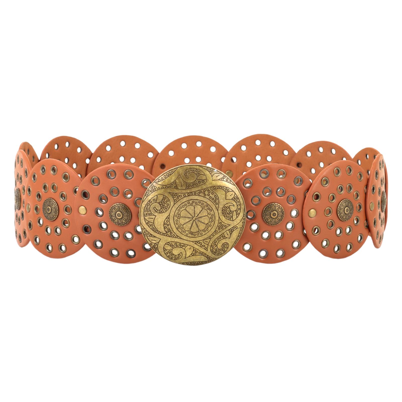 QDlihao Overdreven Cowboy Hollow Belt Y2K Wide Disc Belt Cowboy Wide Disc Belt Disc Belt voor dames Camel-B