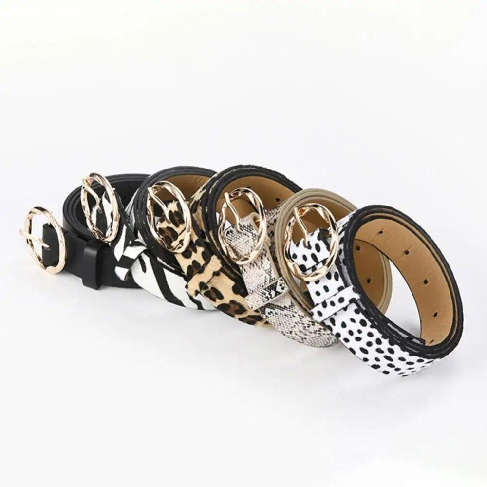 QDlihao Rose Gold Metal Buckle Leather Belt Leopard pattern Waistband Durable Pu Belt  Female Style 5