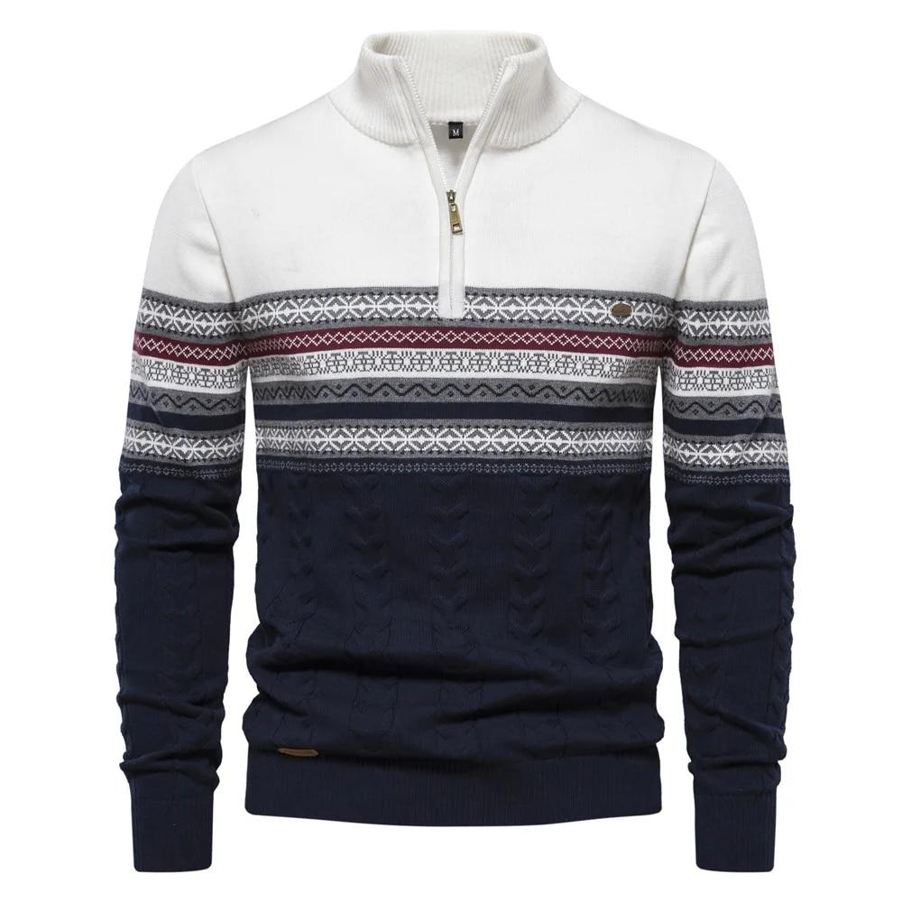 TryTry Herfst- en wintertrend Stand Collar Heren Retro Casual Warme Trui Semi-rits Gebreide Hoge kwaliteit Heren Katoenen Kleding XS marineblauwe kleur