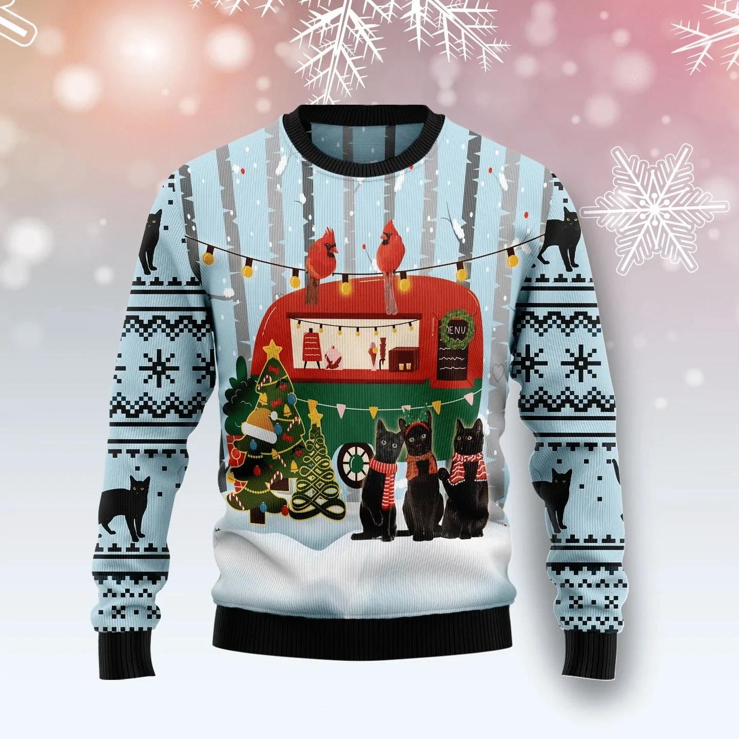 ETST 012 PLstar Cosmos Black Cat Love Camping 3D-geprinte mode heren lelijke kersttrui herfst unisex casual gebreide trui ZZM05 4XL