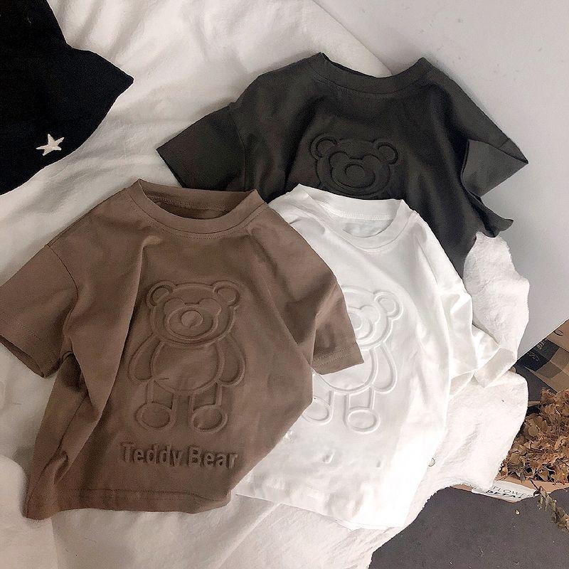 Yoghurt Jongens 3D Beer reliëf katoenen T-shirt - Zacht, kort mouwen top voor kinderen 140cm wit