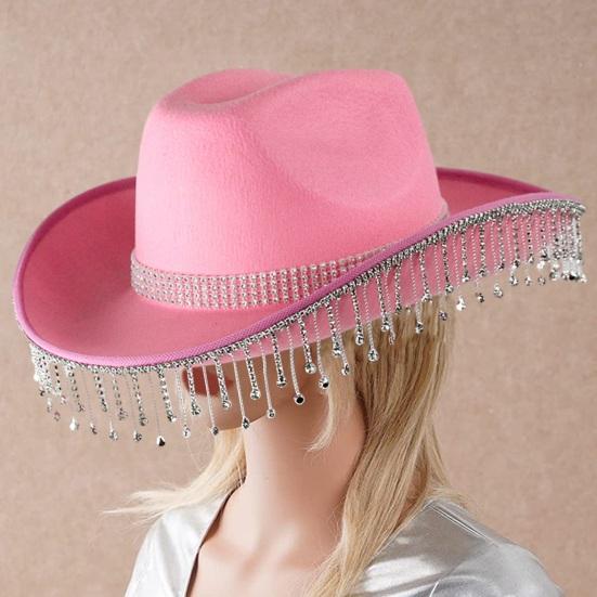 Fungogo Strass Cowgirl Hoed Retro Western Stijl met Verstelbare Strik Franje Strass Hoed voor Cosplay Feesten roze