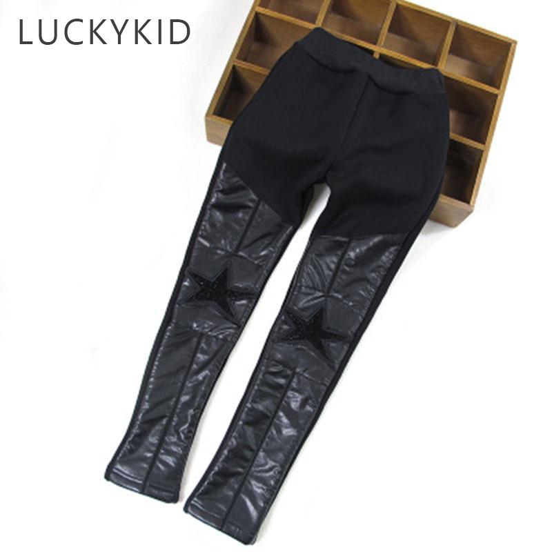 G.DUCK KIDS Meisje Winterbroek Kinderen Winter Warme PU-leren broek Babymeisje Dikke legging Kinderkleding Tienerbroeklegging 16 zwart