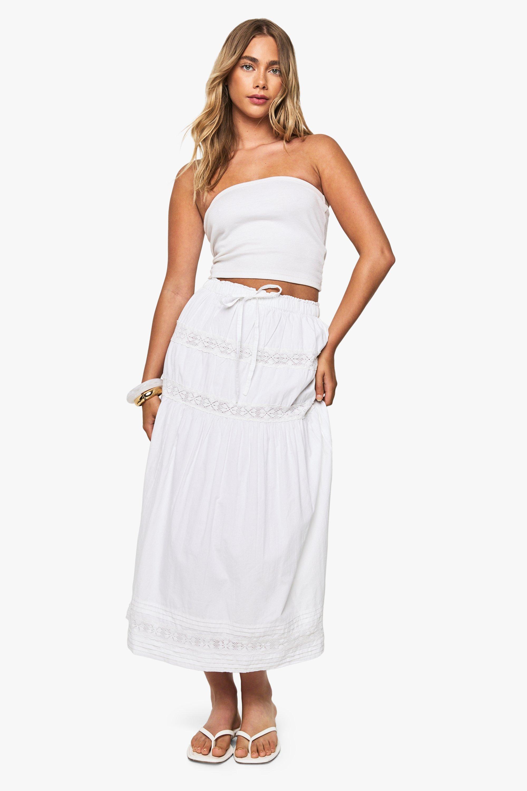 Boohoo Geweven Maxi Rok Met Kanten Insert, White