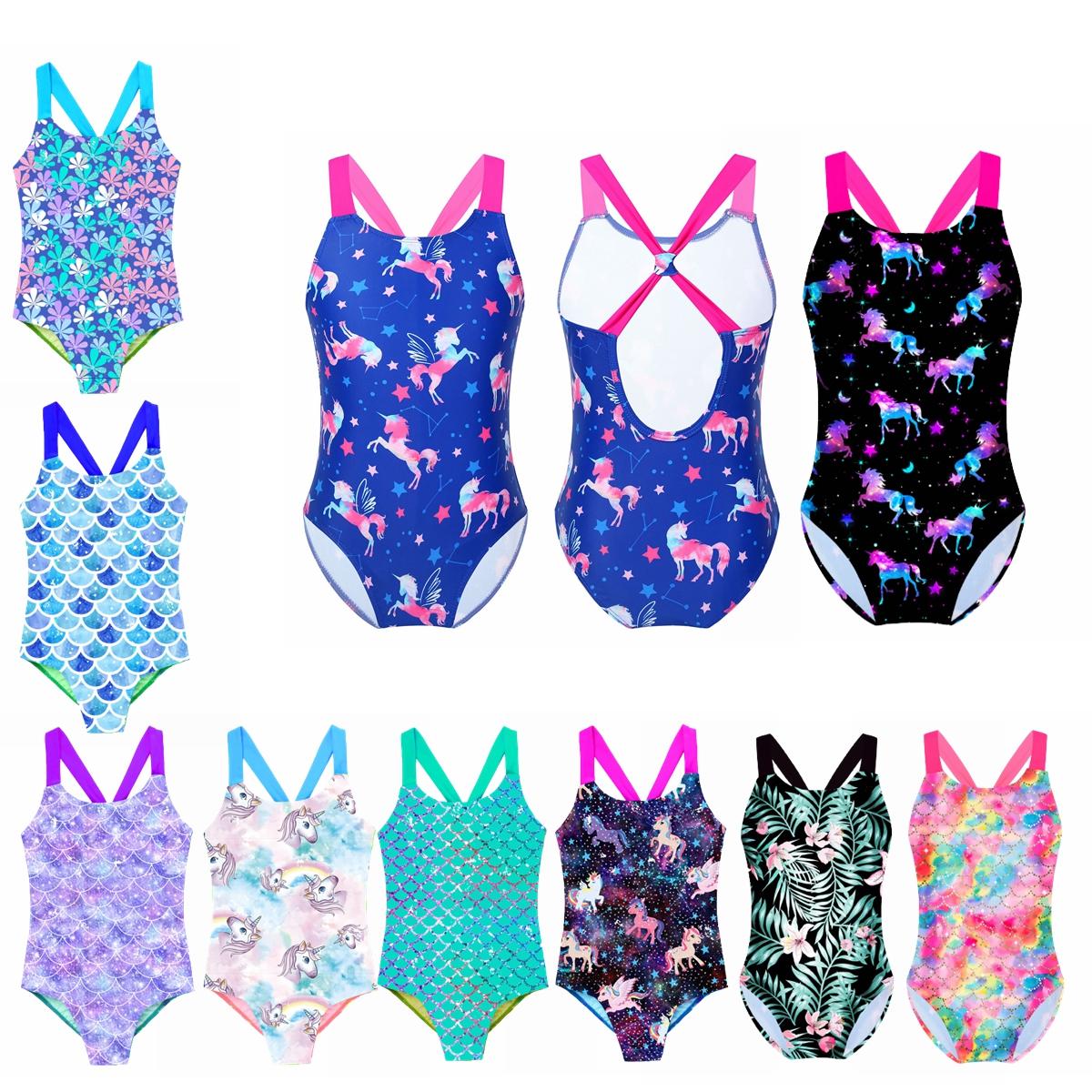 Aislor Badpak voor meisjes Badmode uit één stuk Bikini Tankini Kinderbadpak 8-10Years groen/zwart