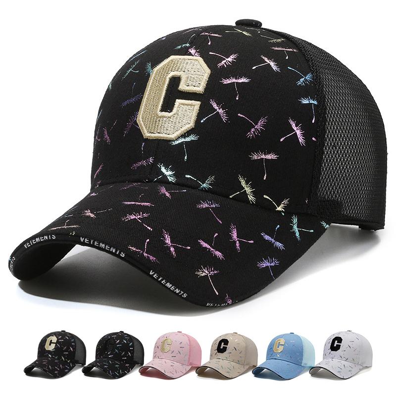 ONIHUA C Brief Afdrukken Baseball Cap Vrouwen Zonnescherm Mesh Hoed Mannen Outdoor Vizier Hoeden Snapback Panama Hoed Pet Vizier Hombre gorras 56-60cm zwart/geel