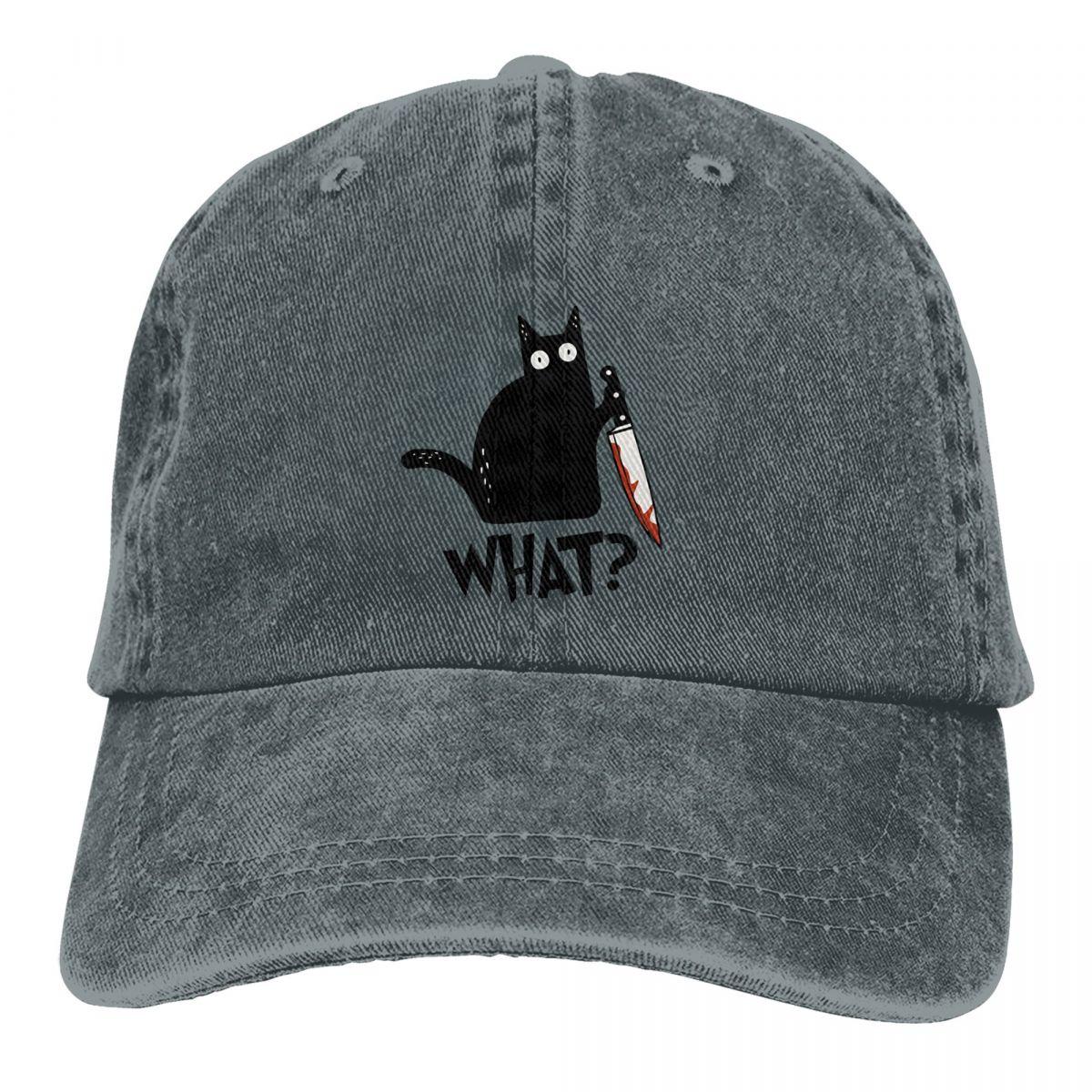 91421224MABNCF2A91 Kat Wat Moorddadige Zwarte Kat Met Mes Baseball Cap Unisex Hoeden Vrouwen Vizier Bescherming Snapback Art Caps One Size