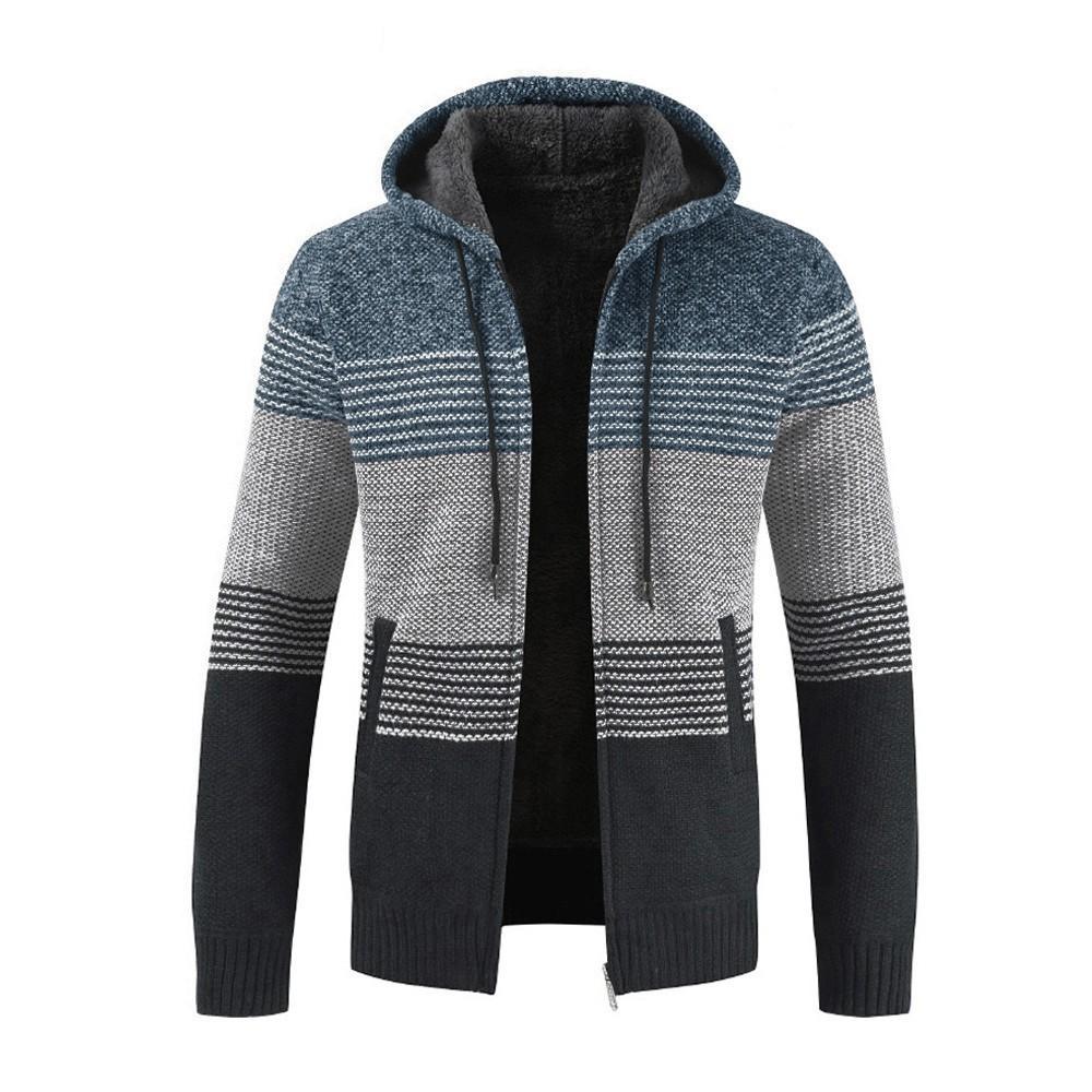 Jolian (ZO)Heren wintervest gestreepte rits hoodie uitloper tops trui blouse jassen 3XL blauw