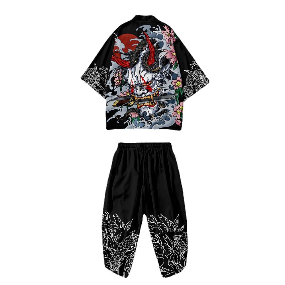 SHIZI Mannen Cosplay Yukata Tops Broeken Chinese Stijl Japanse Straat Samurai Harajuku Kimono Pak Cardigan M