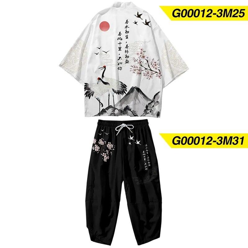 SHIZI Mannen Cosplay Yukata Tops Broeken Chinese Stijl Japanse Straat Samurai Harajuku Kimono Pak Cardigan M