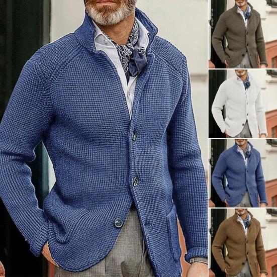Western Cool Men Heren Sweaterjas met dubbele zakken Enkelrijs gebreide elastische lange mouwen omgeslagen M bruin