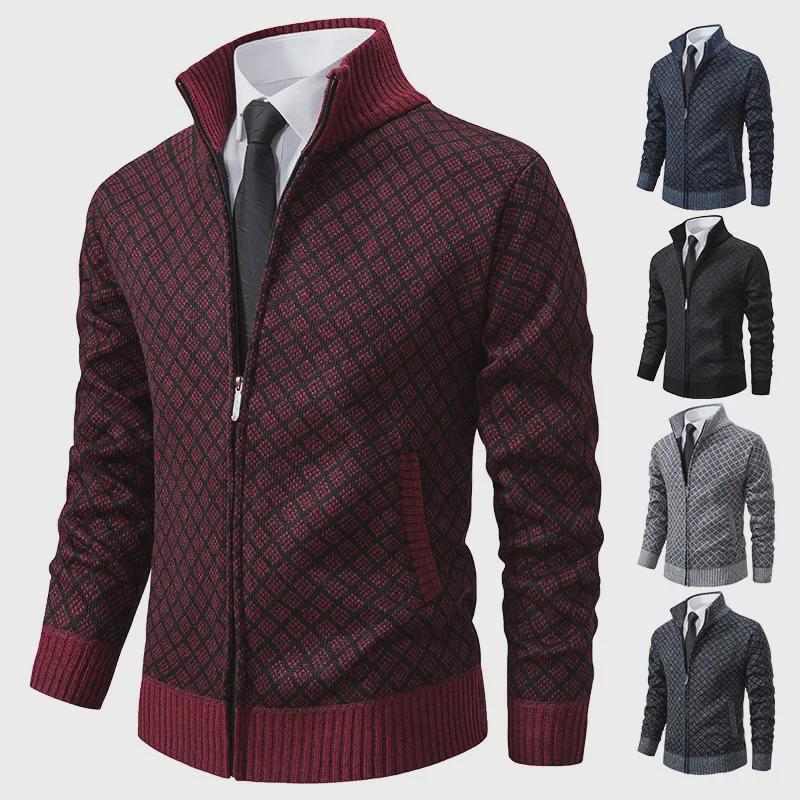 VantaGoods Geribbelde fleece cardigan met opstaande kraag voor heren: Dik, lange mouwen, ideaal voor mensen van middelbare leeftijd/ouderen in de herfst/winter. XXL lichtgrijze kleur