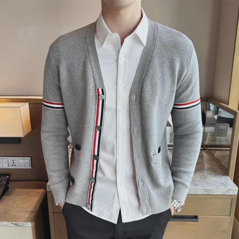 VantaGoods Trendy TB Rood, Wit en Blauw V-hals Grosgrain Gebreid Vest voor Heren voor Herfst/Winter XL zwart