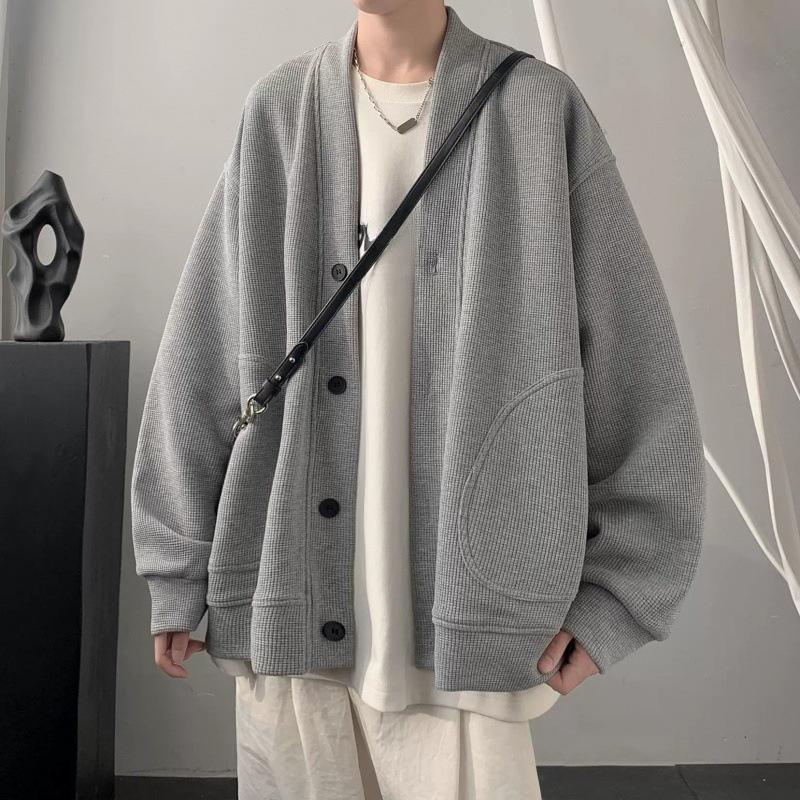 VantaGoods Trendy losvallende grijze gebreide cardiganjas voor heren, herfst/winter 2023 XL grijze kleur