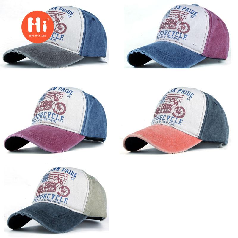 Hi Cap Katoenen vijfdelige bedrukking motor baseball pet vrachtwagen pet gemaakt oude gewassen hoed buiten vizier warm