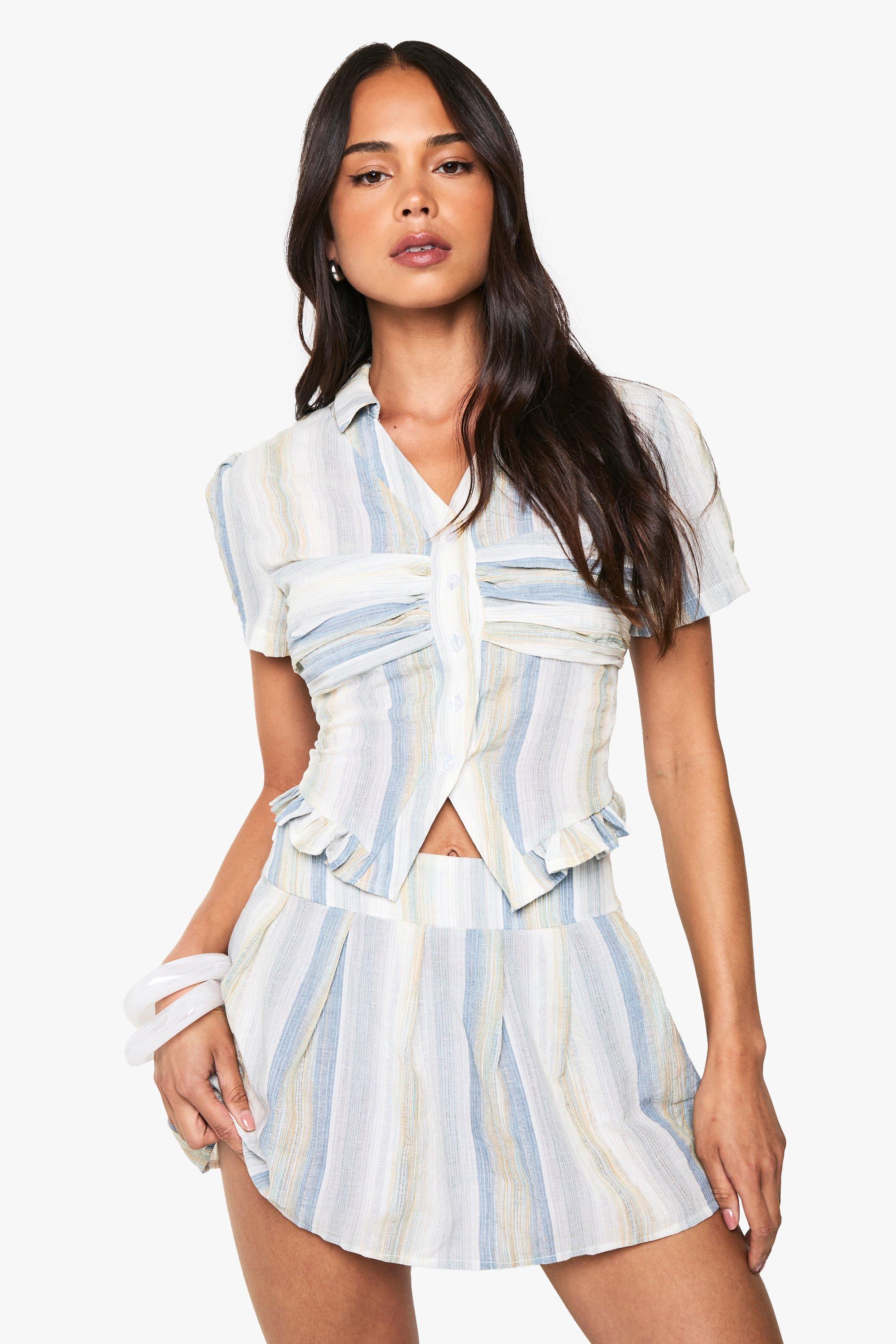 Boohoo Stripe Pleated Mini Skirt, Blue