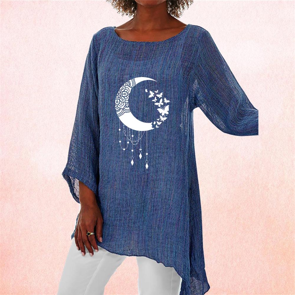 Todaysun Damesmode bedrukte top lente en herfst casual top met lange mouwen plus maat vlinderprint shirt ronde hals t-shirt dames losse top XXXXL grijs