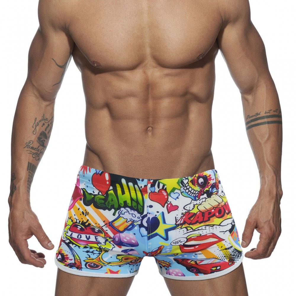 UXH Fashion Zwembroek voor heren, geschikt voor sexy badkleding, strandkleding, bruinen, surfen, print, Teigetje XXL