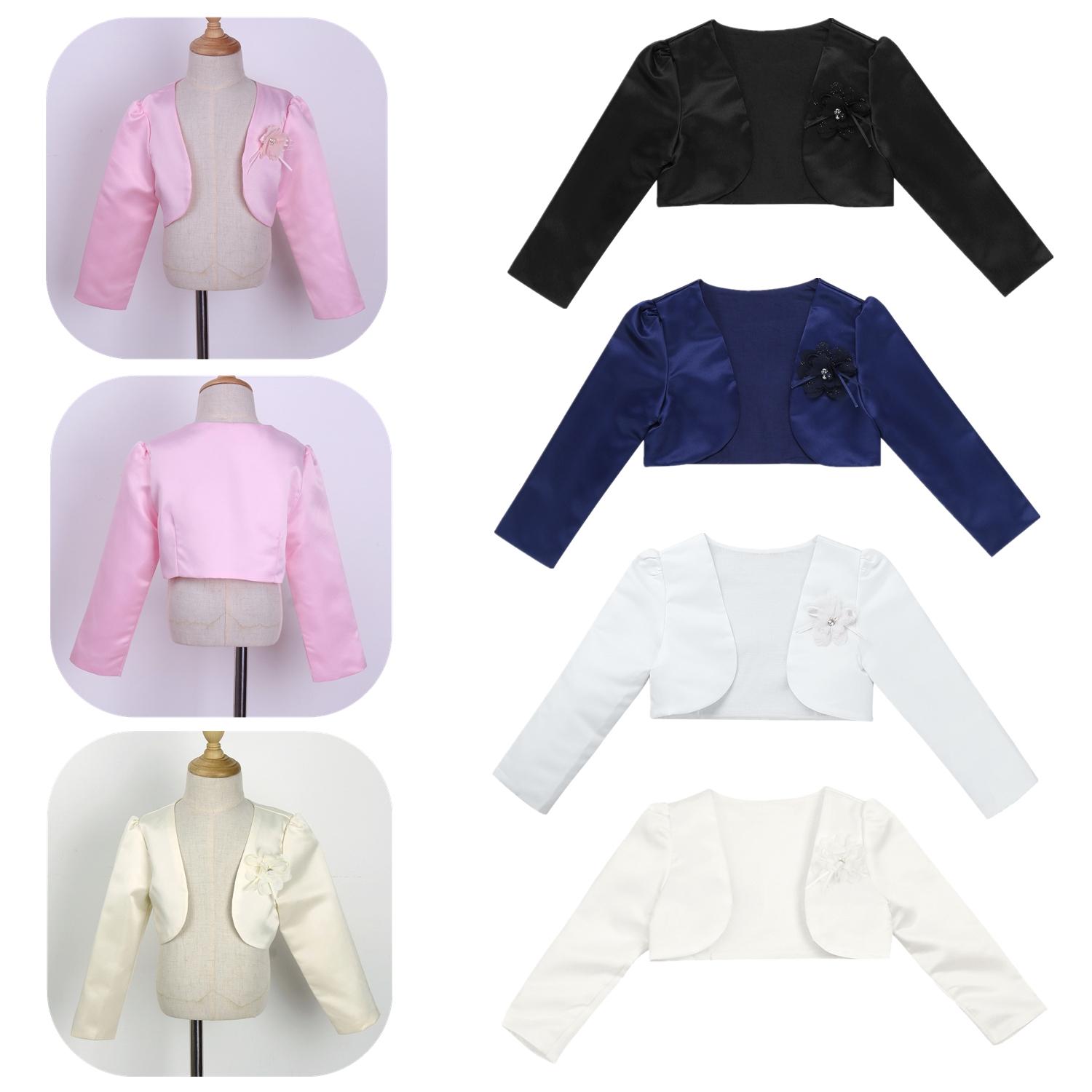 ZDHoor Kinderen Meisjes Bolero Kind Lange Mouwen Jas Schouderophalen Vest Bloem Meisjes Trouwjurk Cover Up 8-9Years wit