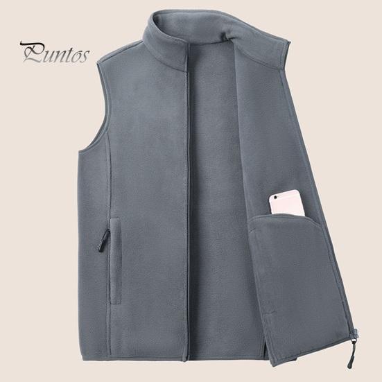 DILLER Heren Polar Fleece Vest Jas Opstaande Kraag Mouwloos Dubbele Zijzakken Vest Ritssluiting Effen Kleur Warm Herfst Winter Vest L blauw