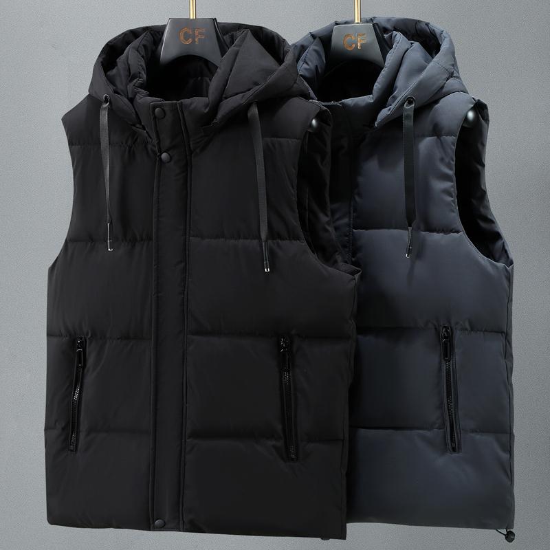 Smiao Plus Size L-8XL Oversize Warm Mouwloos Vest Heren Buitenkleding Mode Dikke Winter Herenjas Met Capuchon 3XL grijs