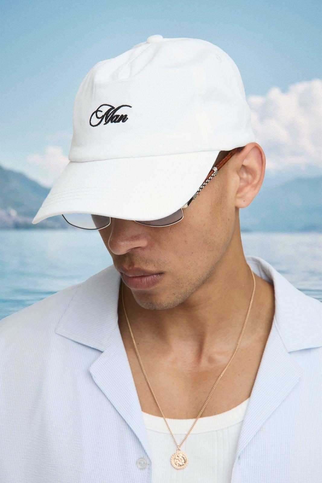 Boohoo Man Geborduurde Keperstof Pet, Ecru