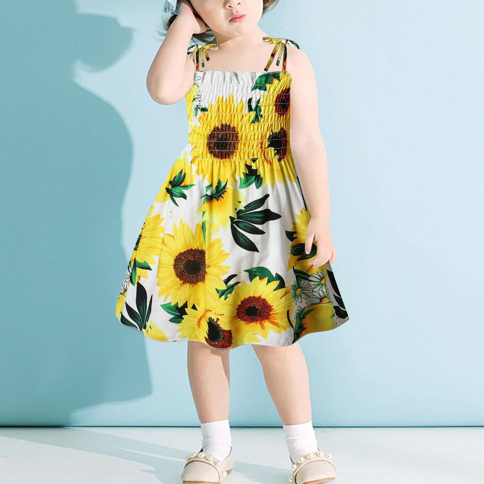 Xingben Two Toddler Kids Baby Girls Sunflower Slip Dress Floral Beach dress Clothes 90 Vloot