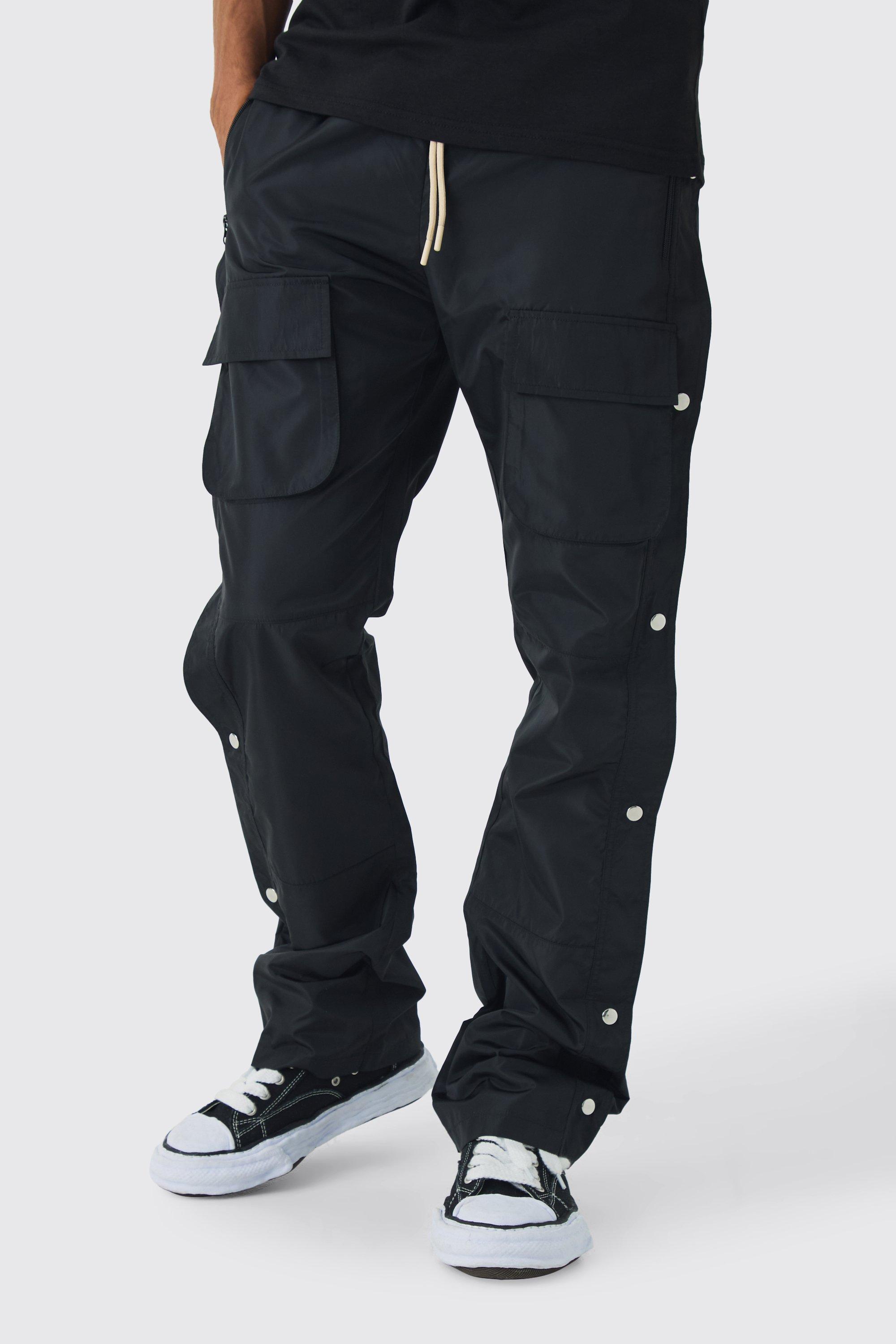 Boohoo Stacked Slim Fit Flared Cargo Broek Met Elastische Taille, Black