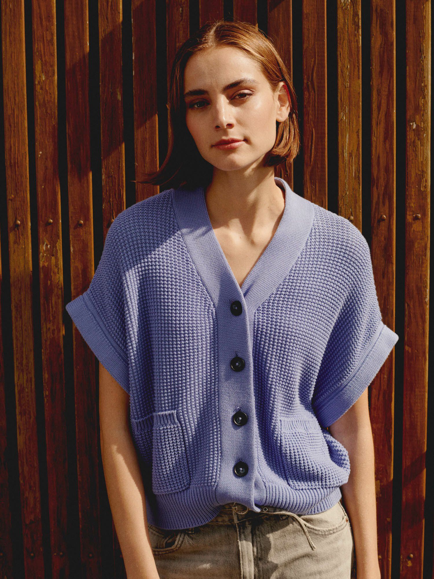 REPEAT cashmere Oversized gebreid gilet met zakken