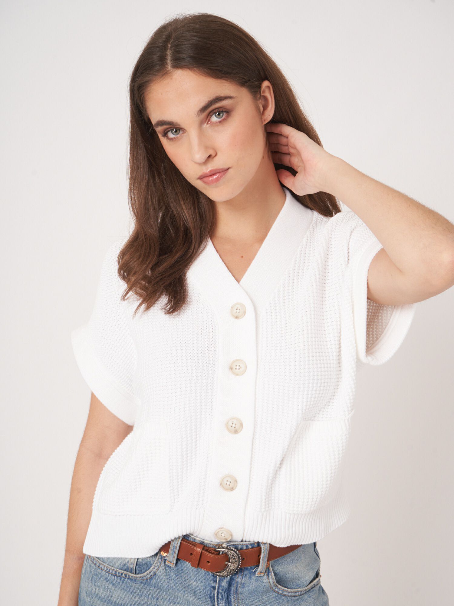 REPEAT cashmere Oversized gebreid gilet met zakken