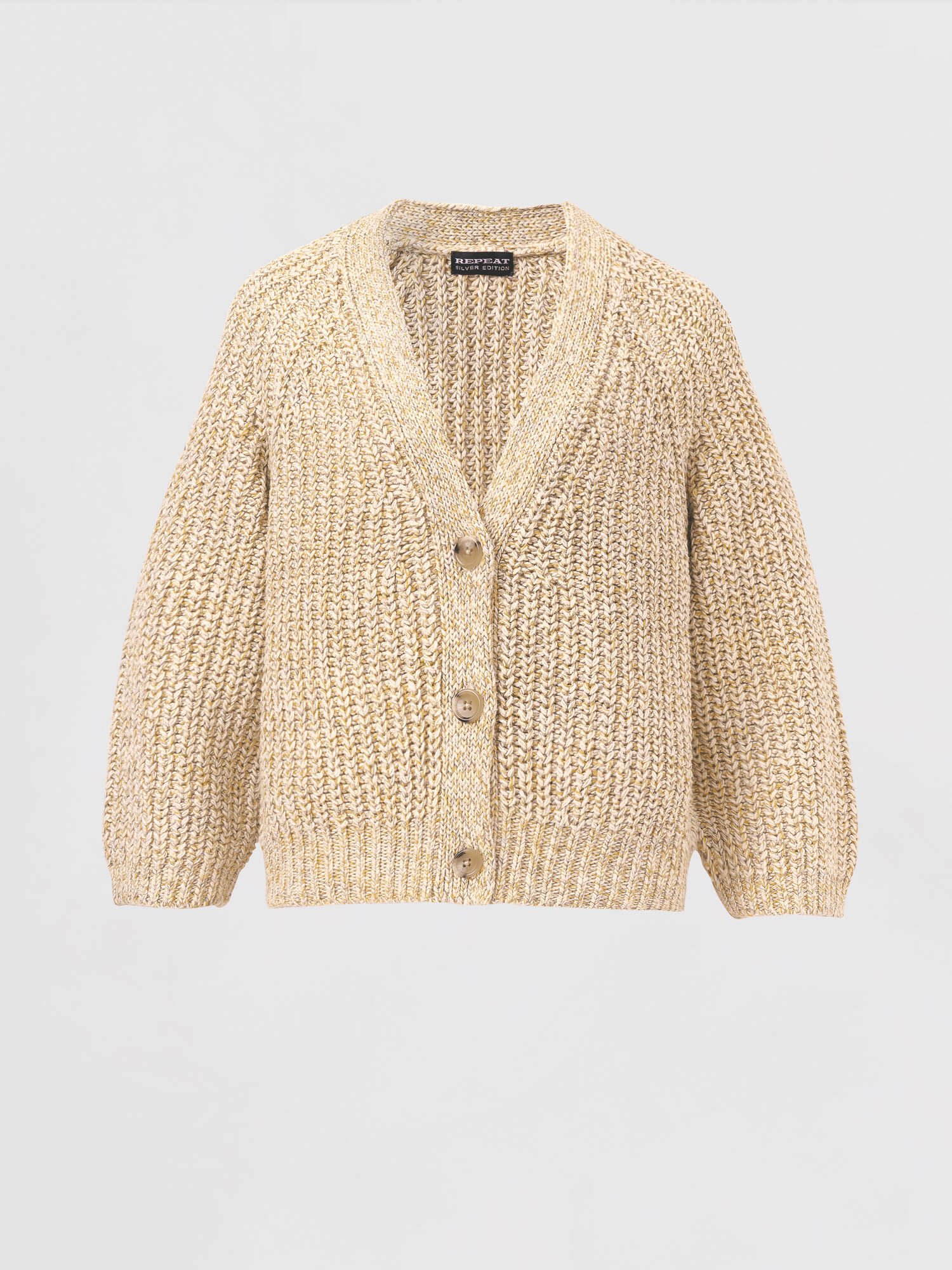REPEAT cashmere Tweekleurig katoenmix grof gebreid geribd vest
