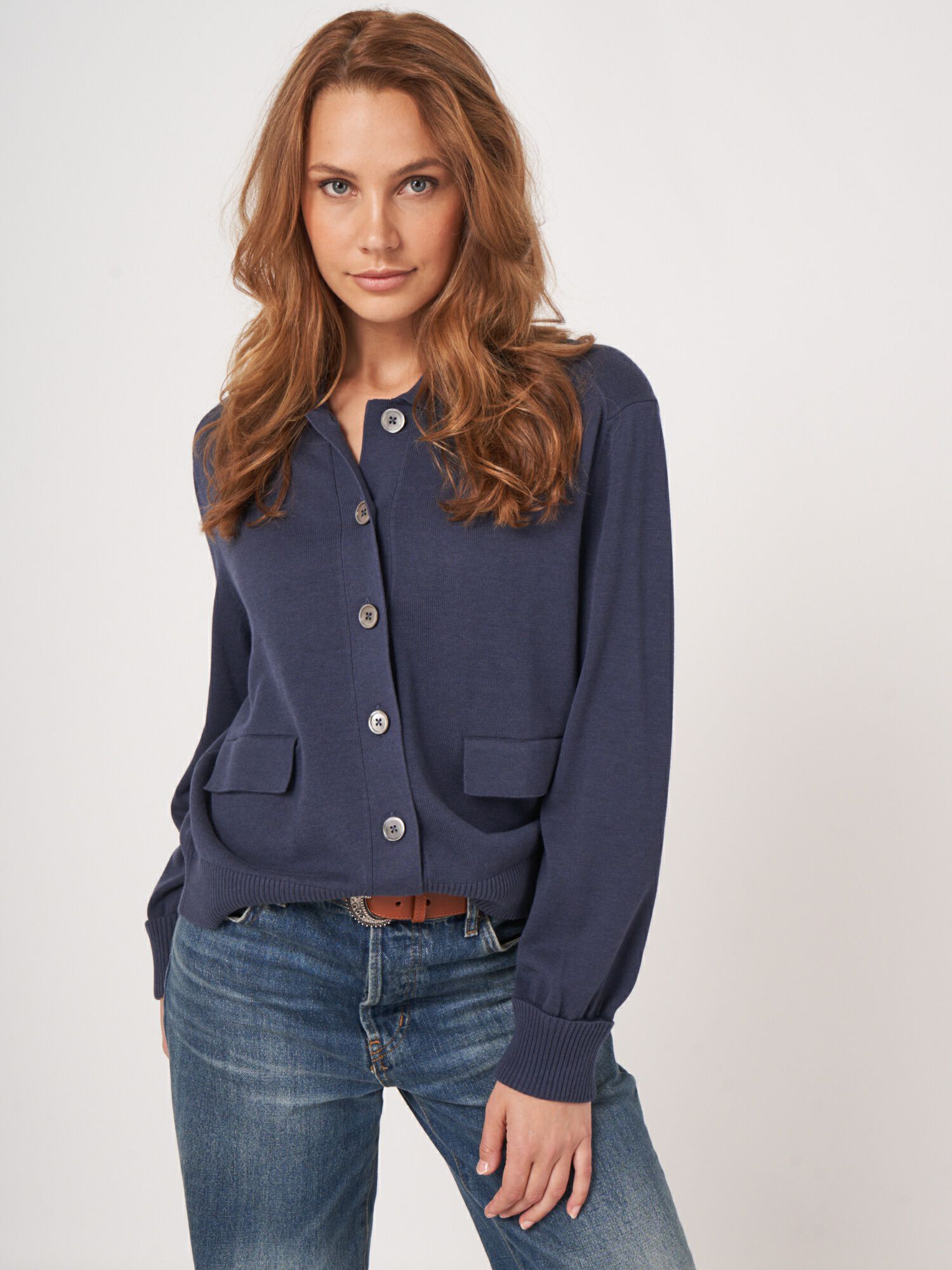 REPEAT cashmere Fijn gebreid vest met polokraag van katoenmix