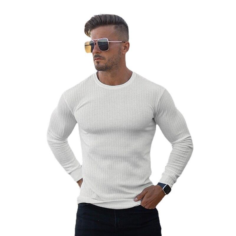 Muscleguys American Casual Heren Oversized Lange Mouw Strakke Effen Kleur Herfst en Winter Pullover Top M grijze kleur