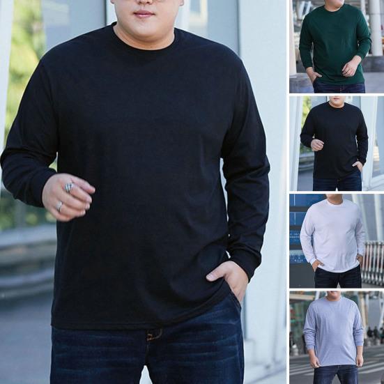 Tianhangyuan Herfst Winter Heren T-shirt Effen Kleur Lange Mouwen Ronde Hals Streetwear Plus Size Losse Geribbelde Manchetten Pullover voor Buiten 5XL zwart