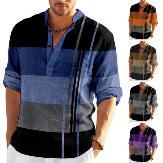 Western Cool Men Heren zakelijk overhemd V-hals knopen halslijn lange mouw trui tops patchwork kleur casual shirt tops M blauw