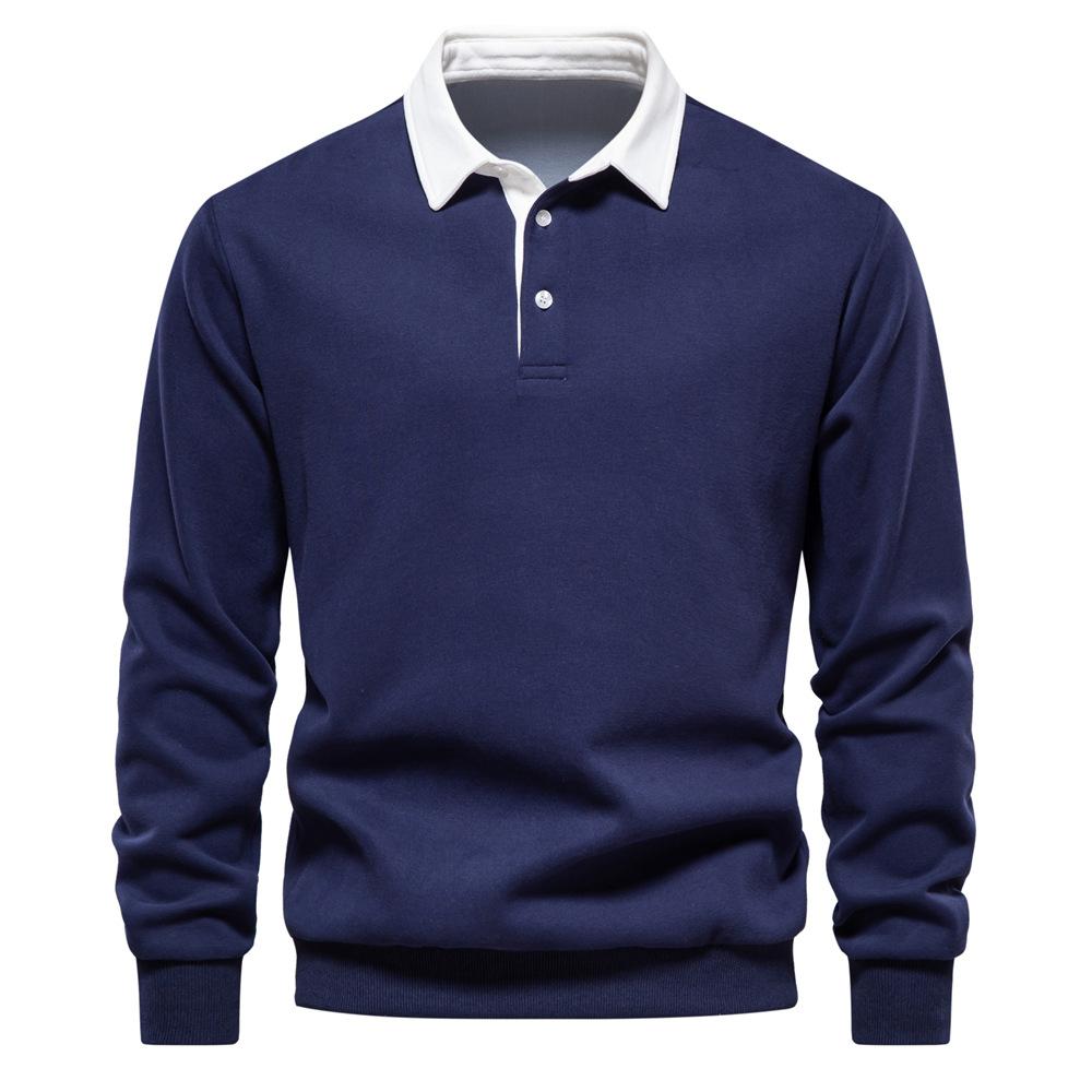 DSorothy Herfstmode Soild Color Design Polo Neck Sweatshirts voor heren Casual en sociale kleding Katoenen heren sweatshirts XS zwart