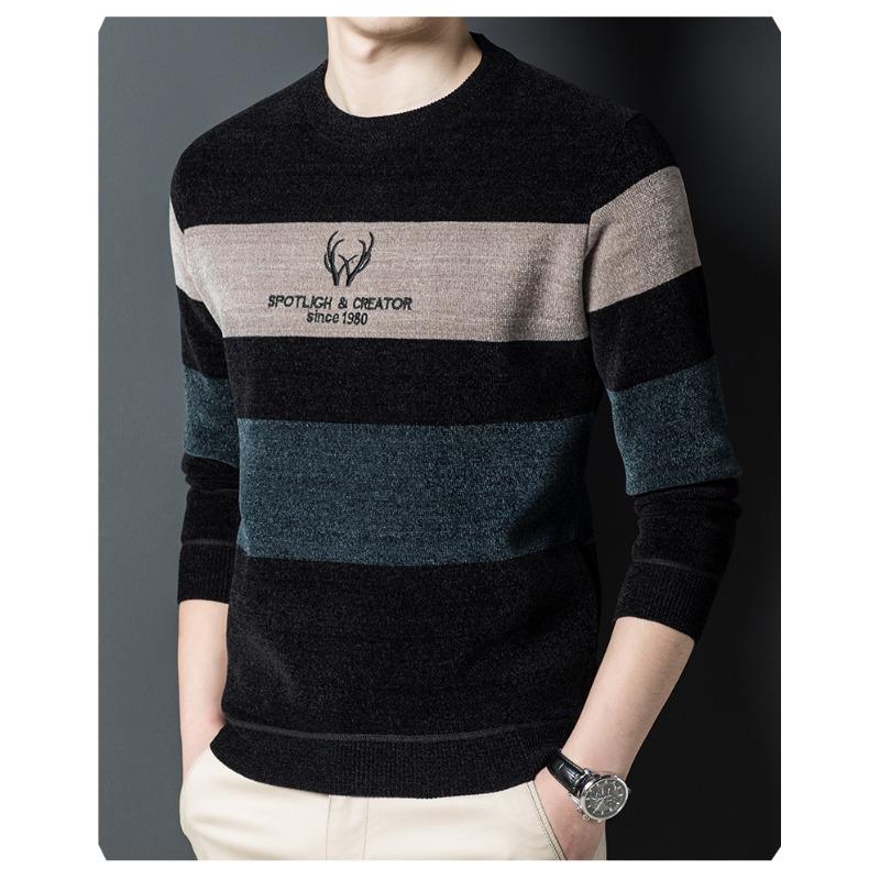CHIC STUDIO Herfst- en winterkleding Heren ronde hals trui Fleece gevoerd Verdikt breiwerk Onderkant shirt trui 4XL blauw