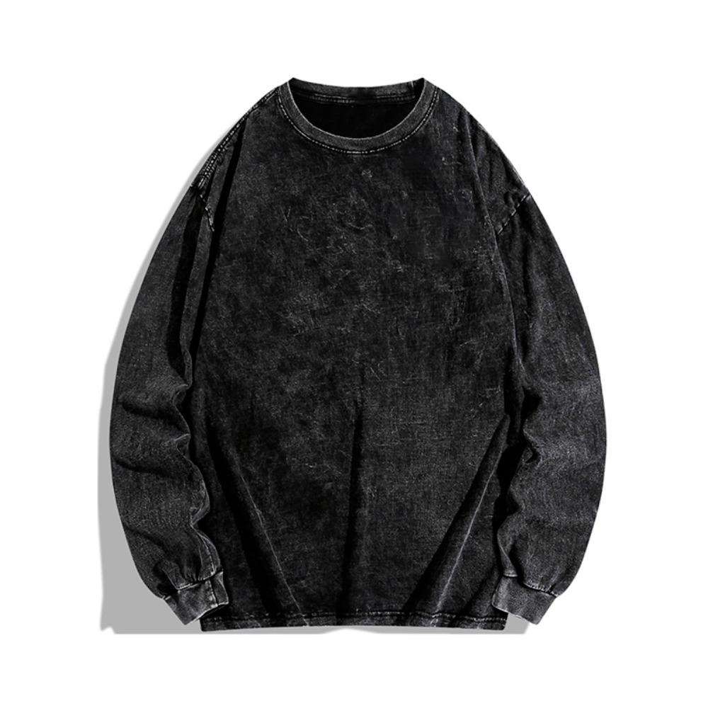 King Billion 200G Katoen Lange Mouwen Losse Ronde Hals Gewassen Katoen High Street T-shirts Vintage voor Mannen Casual Simpie Streetwear Top XL