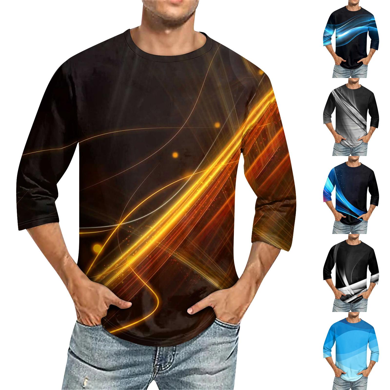 Linglong Heren Ronde Hals Driekwart Mouw Top Casual Mode T-shirt XXXL