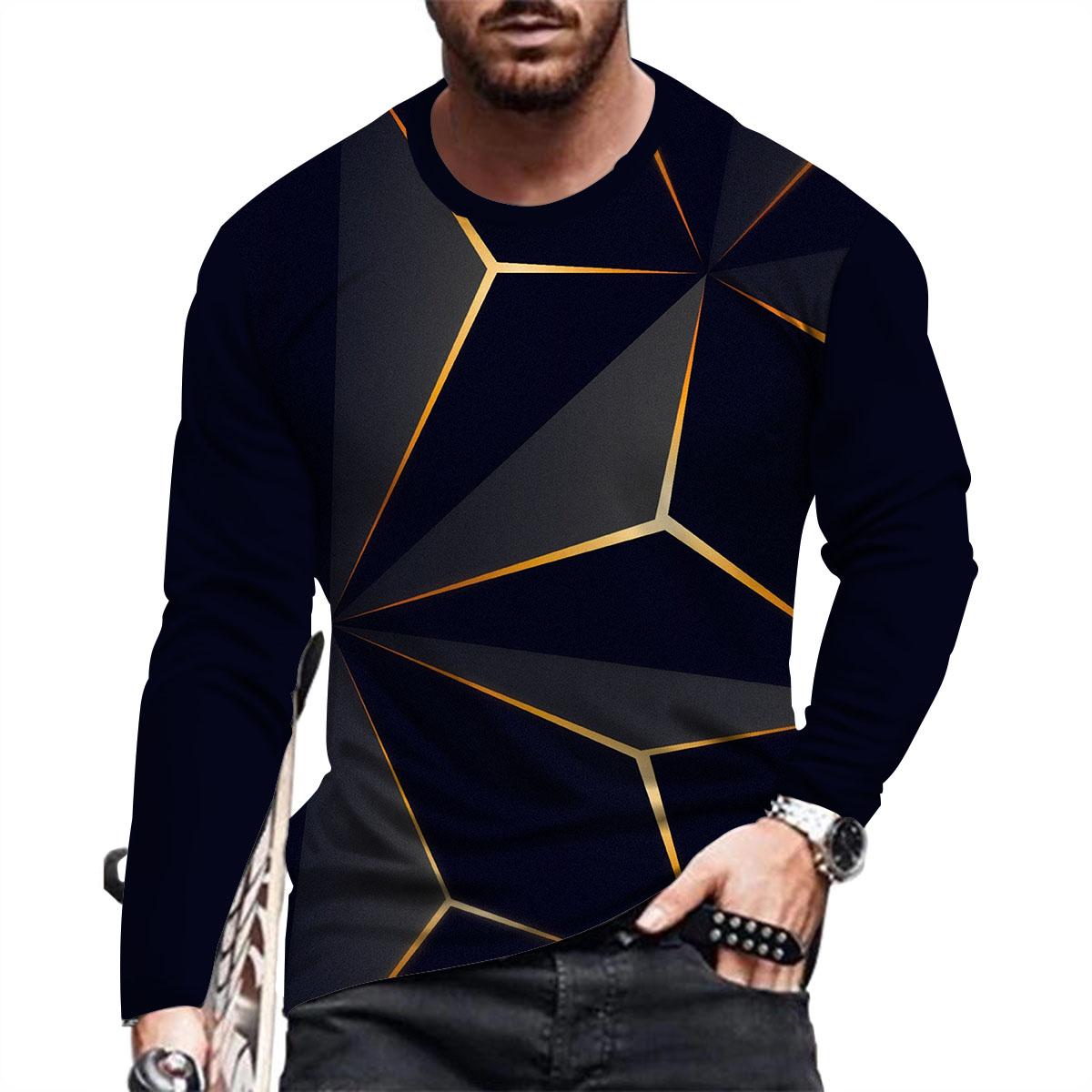 ETST 05 Eenvoudige Stereoscopische Patroon Print Zomer mannen O-hals T-shirt Casual Lange Mouw Oversized T-shirt Mode Trui Mannen Kleding 6XL