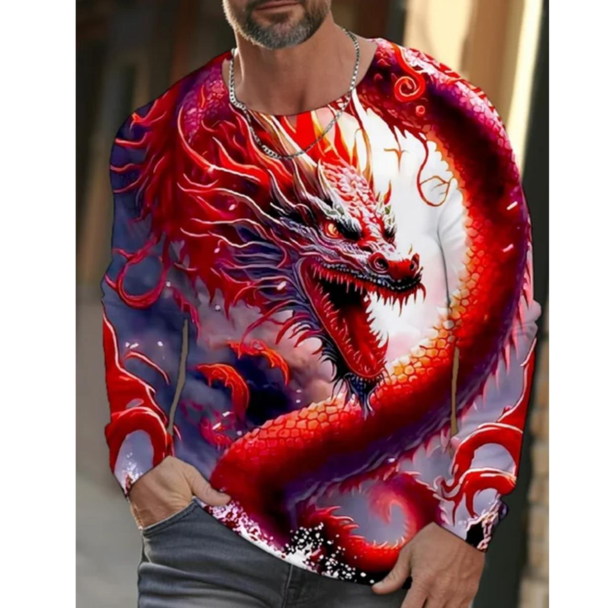 ETST 05 Nieuwe trend straat stijl hoge draaisnelheid dier draak 3D print cool T-shirt warm mode casual heren lange mouw ronde hals 6XL