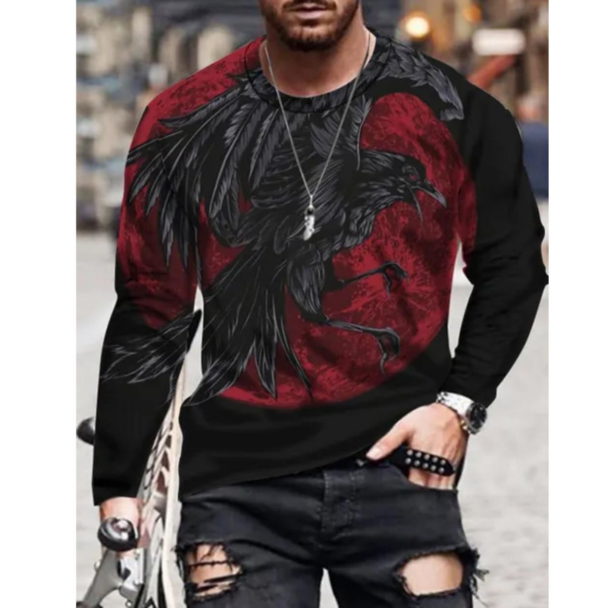 ETST 05 Vintage heren lange mouwen adelaar print 3D geprint outdoor straat lange mouwen sport mode lange mouwen casual oversized top L