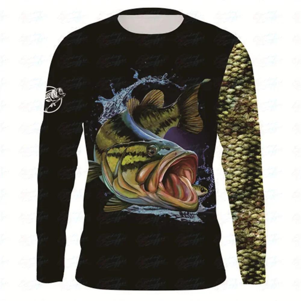 ETST 05 Visserspatroon 3D-geprint heren T-shirt met lange mouwen ronde hals outdoor snel drogend casual sport mode persoonlijkheid top 6XL XL